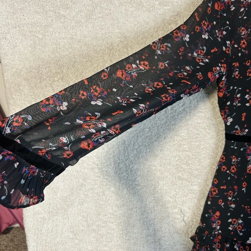 Lulus Floral to See Black Floral Print Long Sleeve Mini Dress Size Medium